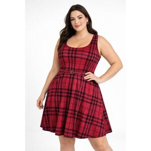 Torrid Red Black Plaid Belted Faux Suede Dress Sz 22 Grunge Preppy Academia Chic